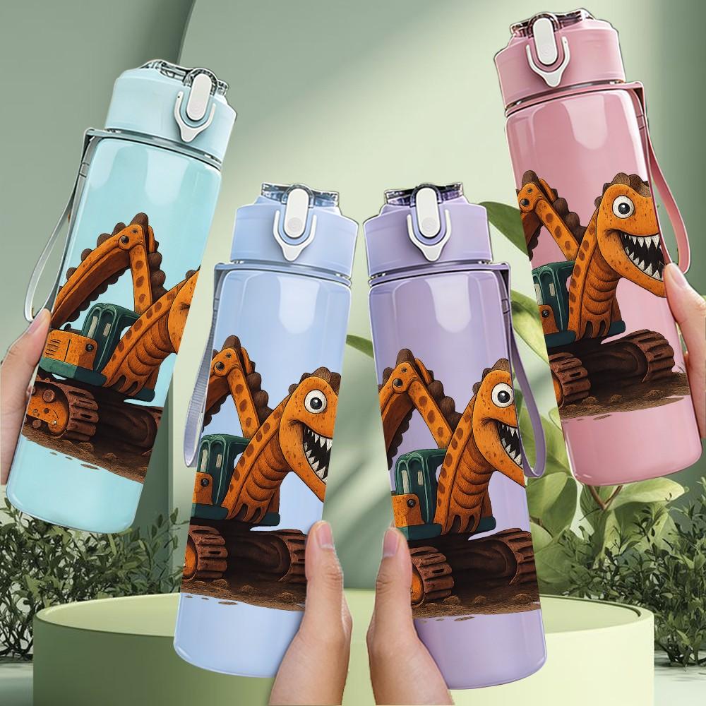 1PC Dinosaur Excavator Toy 750ml Color Plastic Sports Water Bottle Leakproof Flip Straw Lid Suitable for Sports Office Home Use