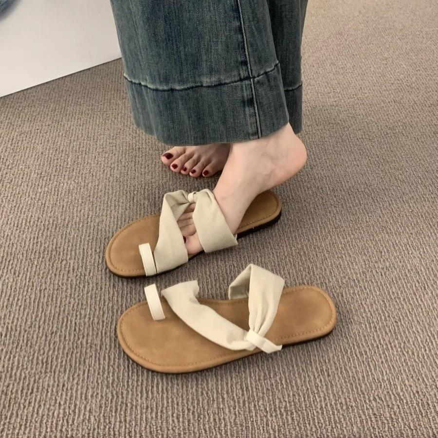 Two-way Linen One-word with Sleeve-toe Sandals Women's Summer Vacation Style Leisure Beach Roman Shoes Outside Slippers