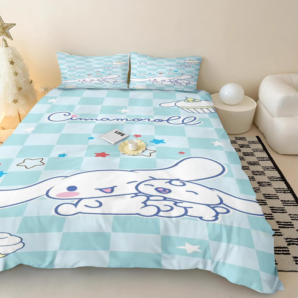 MINISO Modern Print Duvet Cover Set Sanrio Children Grade A Printed Queen Size Home Cinnamoroll Mattress Bedding 3 Piece