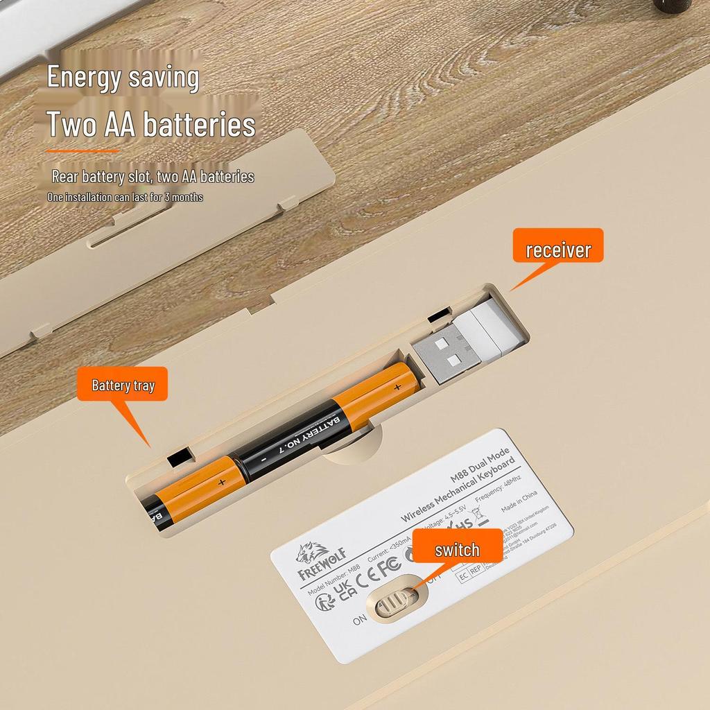 Free Wolf M88 Dual-Mode Wireless Russian Mechanical Gaming Keyboard with PBT Keycaps