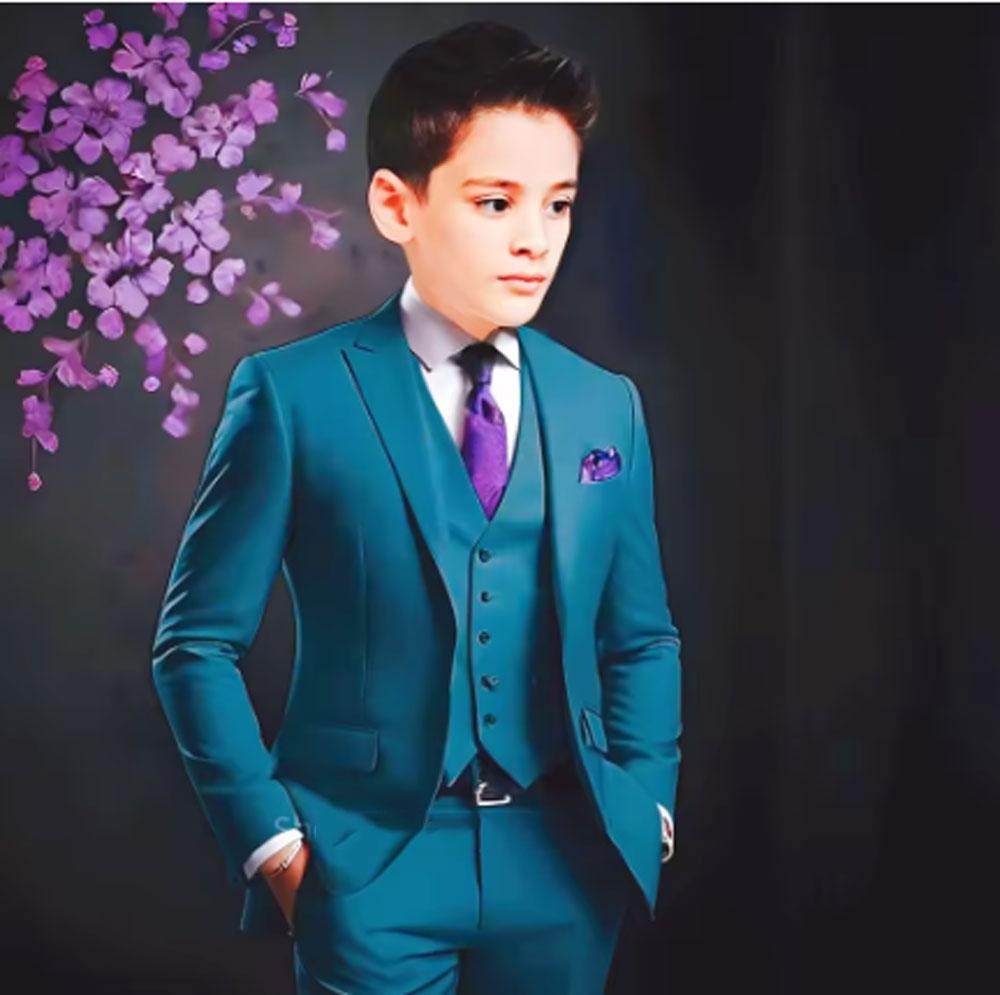 Suit For Boys Yellow 3 Piece Wedding Kids Groom Tuxedo Formal Peak Lapel Party Prom Kids Clothes  Children Suits