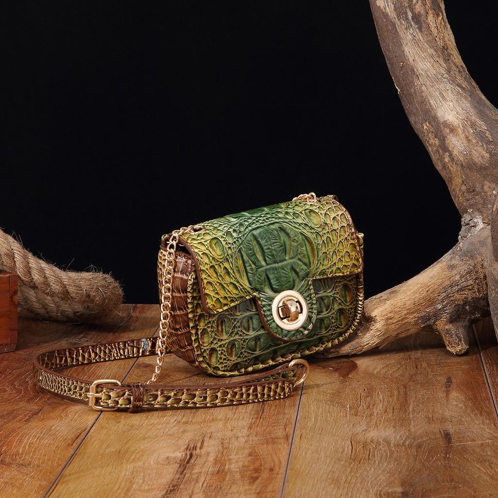 Independent Stand Crossbody Single Shoulder Retro Women's Bag with Multi-color Crocodile Pattern Brahmin