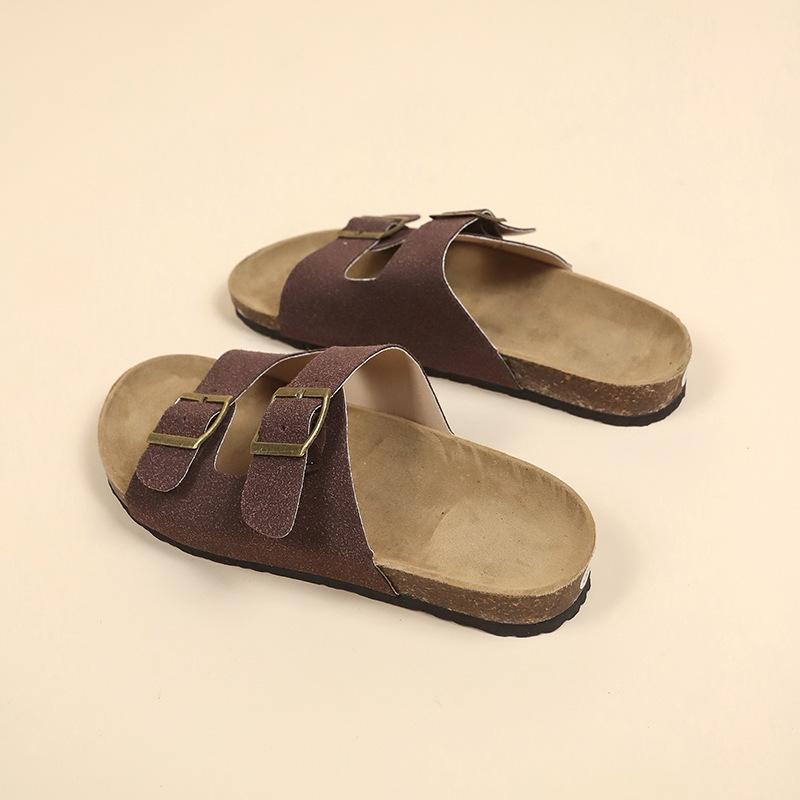 Retro-Plateau-Boken-Schuhe Damen Sommer neu Oberbekleidung Doppelschnalle mit runder Zehenpartie Slipper rutschfeste Strandschuhe