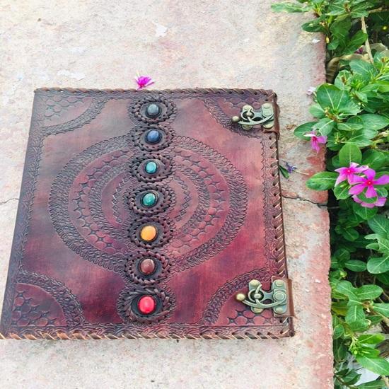 Leather Diary Journal Seven Chakra Medieval Stone with C Lock Daily Planner Guest Book