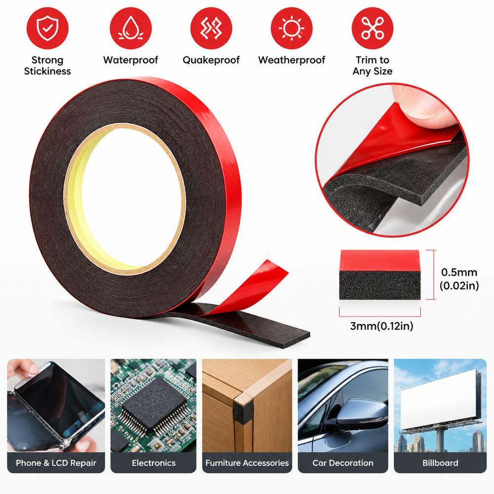 10pcs Black Double Sided Foam Tape Self Adhesive Graphic Grid Marker Tape Repair the mobile phone