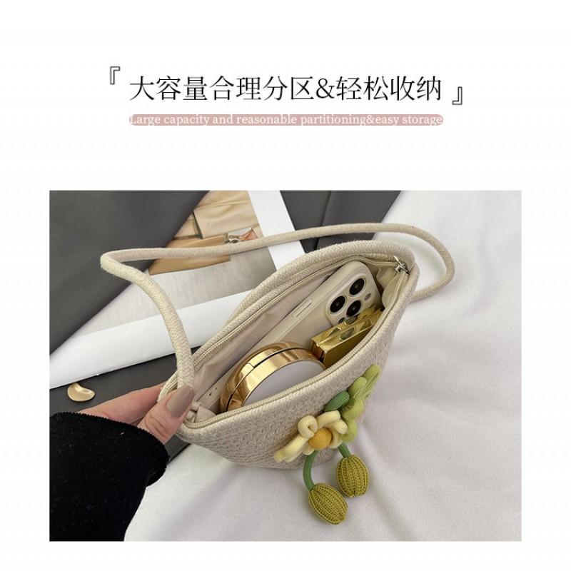Cotton Rope Woven Bag Cute Flower Shoulder Ins Bucket Women's Beach Cross-body