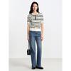 JUZUI Women's 2026 Spring Striped Hooded Half-Zip Knit Shirt
