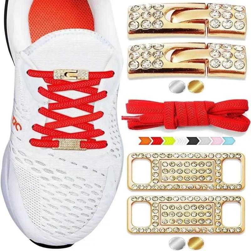 Diamant-Kreuzverschluss Elastische Schnürsenkel ohne Binden Flaches Etikett Schuhe für Damen Herren Schnürsenkel Luxus Bling Intelligente Schnalle AF1 Metall-Schnürsenkel