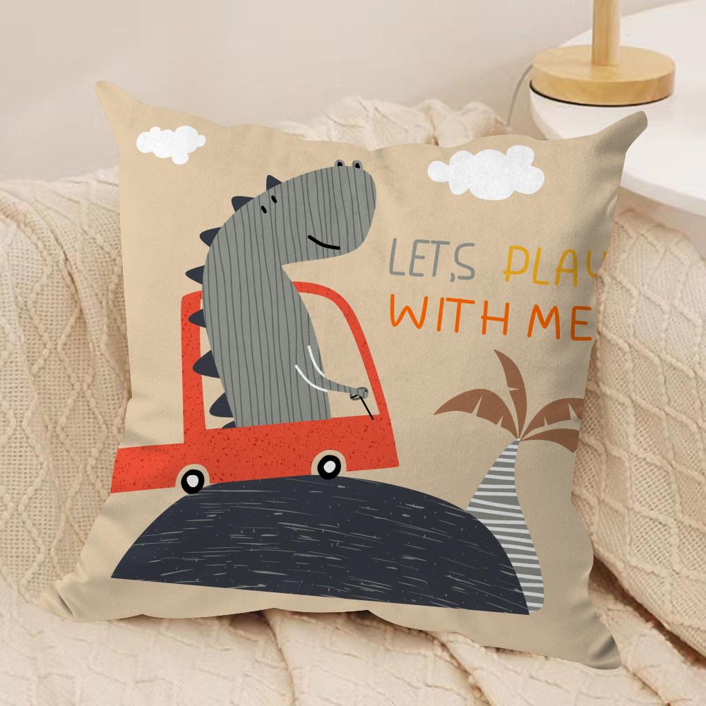 Cartoon Dinosaur Cute Cushion Cover Soft Plush DoubleSided Printed Sofa Pillow Cushion Cover  Cozy AllSeason Decor Gift