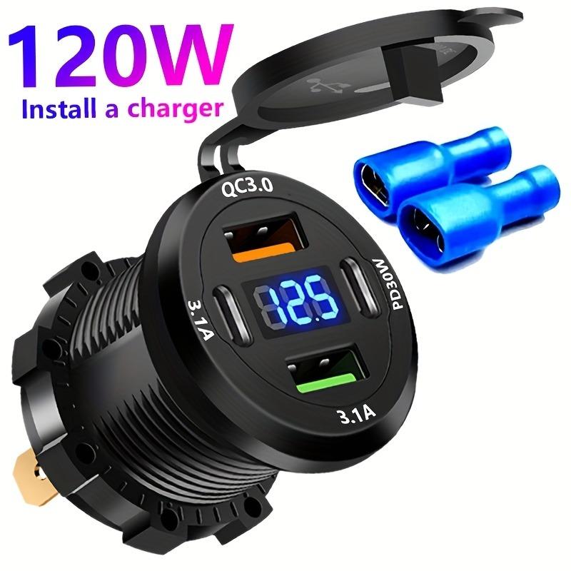 PD+QC3.0 Fast Charging USB Car Charger Socket with Voltmeter, Aluminum Alloy Waterproof Power Outlet