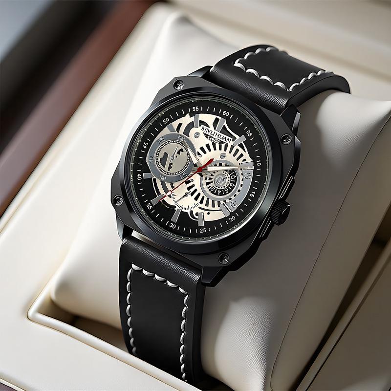 Мужские часы JYL Модные Минималистичные Кварцевые Кожаный Ремешок [Men s Black Leather] коралл розовый