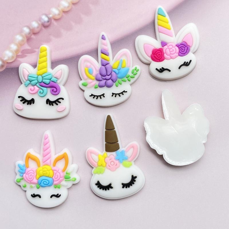 12pcs Cute Mini Unicorn head PVC flexible glue Flat back DIY Scrapbook Embellishment Phone Craft Decoration E98