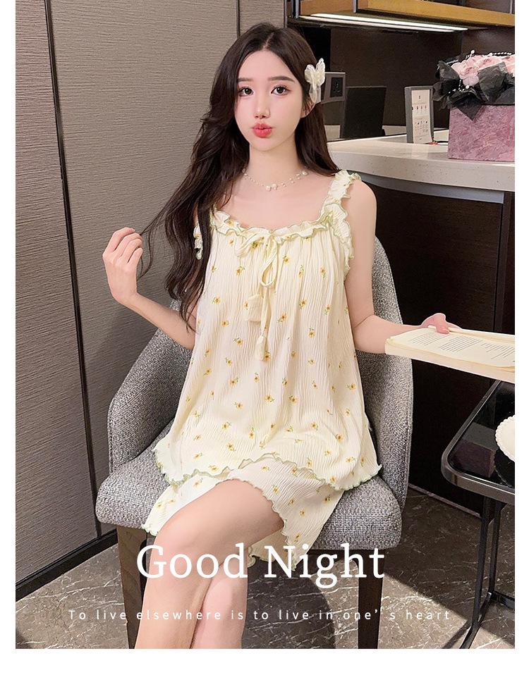 Women's Summer Bubble Cotton Pajamas - Cute Princess Style with Chest Pads & Suspender Shorts, Ideal for Homewear