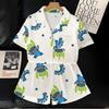 Stitch Cartoon Ice Silk Pajamas Women'S Summer Short-Sleeved Cute Loungewear Two-Piece Set