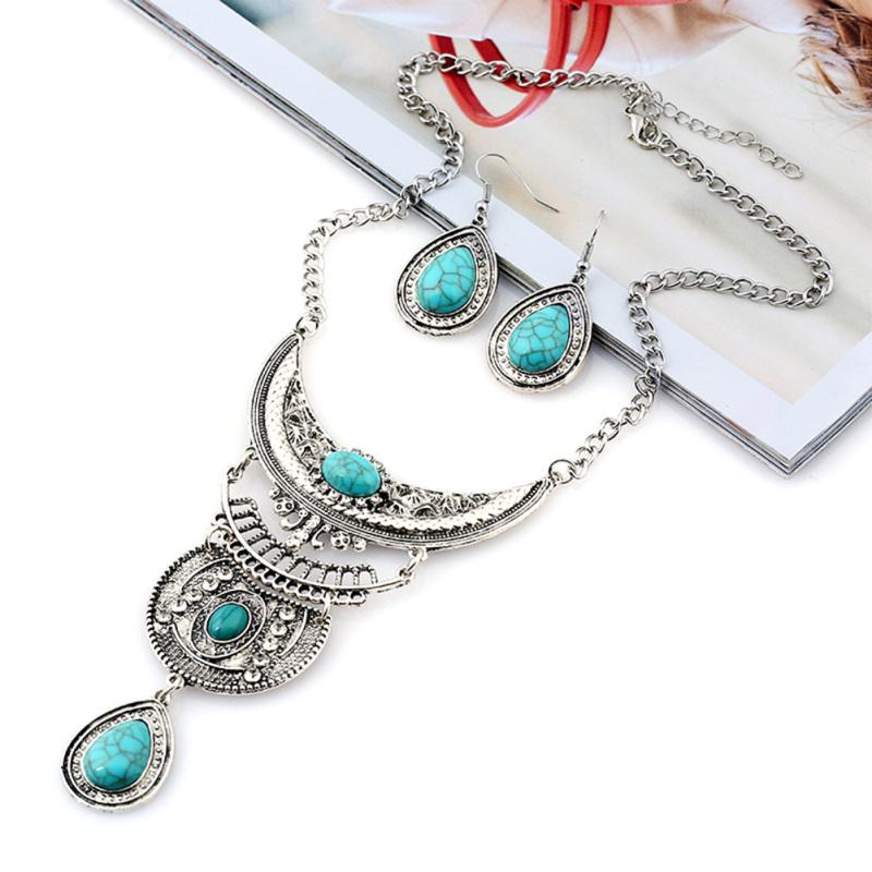 Cheap Women Vintage Boho Jewelry Set Multilayer Alloy Gemstone Pendant ...