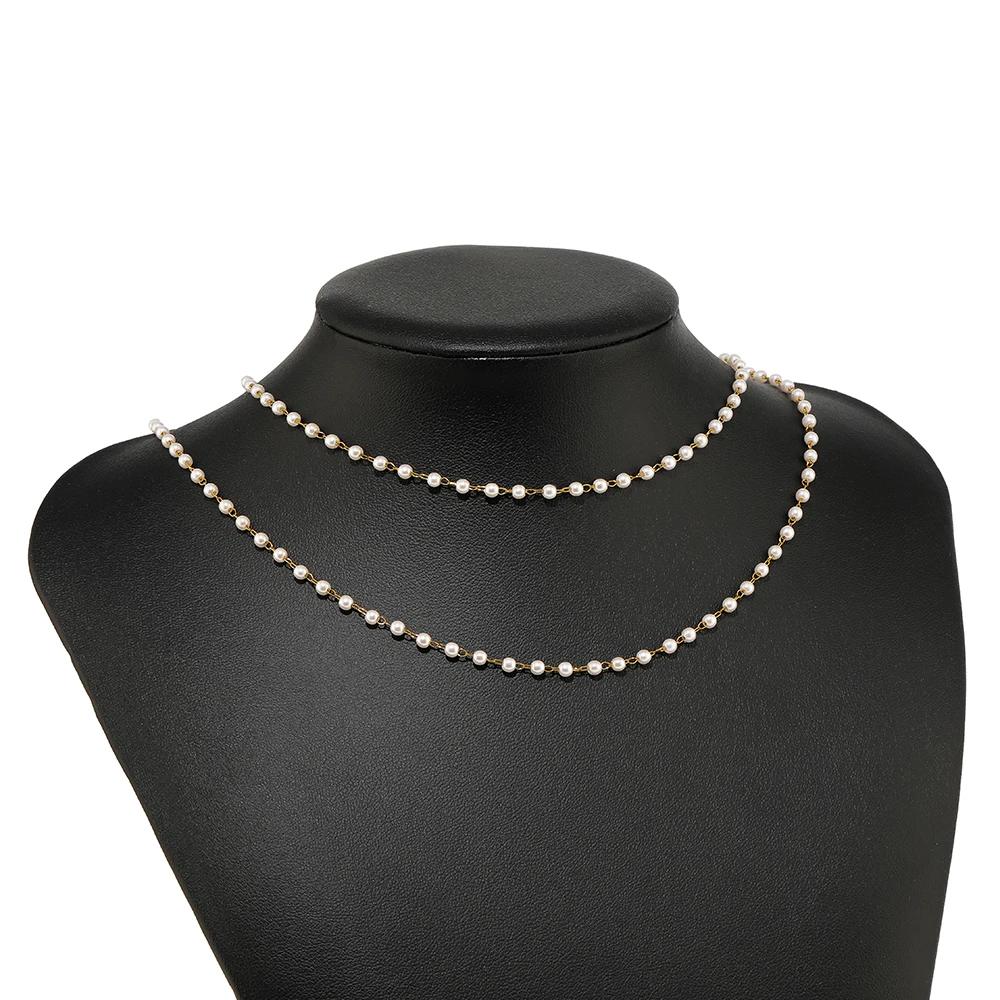 2 Meter Stainless Steel White 3mm Imitation Pearl Chains for DIY Necklace Making Jewelry Findings Bracelet Supplies Body Chains