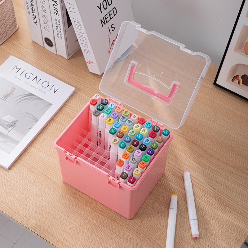 Portable 48 & 80 Color Marker Storage Box - Transparent Stationery Case