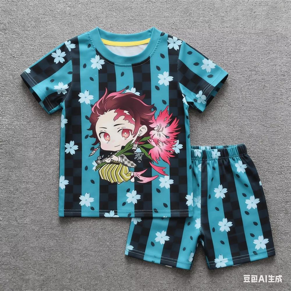Adults and Children Transform Into Demon Slayer Corps!Demon Slayer 3D PrintedT-shirt and Shorts Two-piece Set,loungewear,pajamas