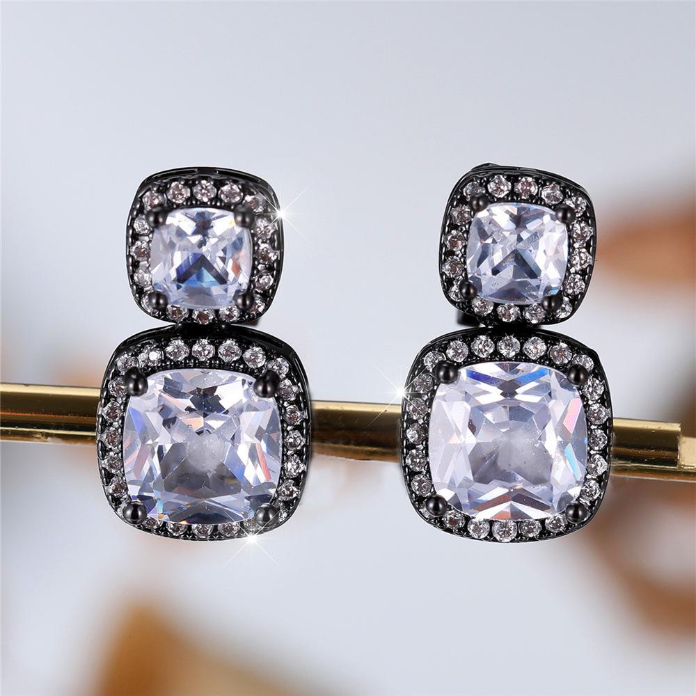 Hot-selling Double-layer Square Full Diamond Earrings, Women's Temperament Dinner Versatile Retro Court Style Jewelry