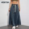 Denim Swingröcke mit elastischer Taille Damen Casual Langer Rock mit amerikanischem Design