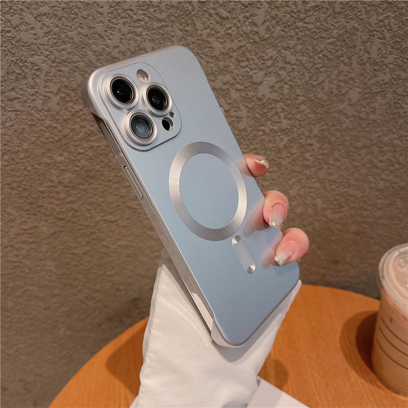 Frameless Plating Metallic Paint Magnetic Hard PC Case For Apple iPhone 15 14 13 12 Pro Max Plus Matte Anti-fingerprint Shockproof Back Cover Shell