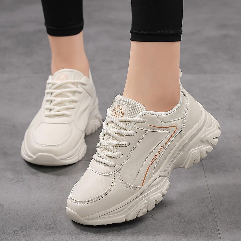 Zwarte Waterdichte Leren Sneakers voor Dames - Dikke Zool, Lichtgewicht, Antislip Casual Reisschoenen