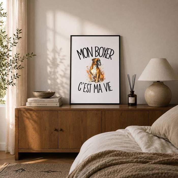 Poster Mon Boxer c'est ma vie | Affiche Papier Photo 310 g Finition Perlée Format Taille A2 | Décoration Murale Salon Chambre