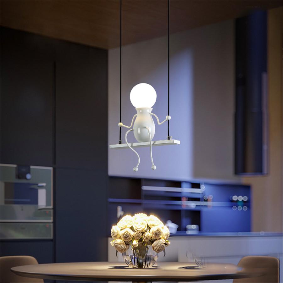 E27 Nordic Iron Little Man Pendant Lamp Creative Art Swing Man Hanging Pendant Light Kids Baby Children‘s Room Chandelier Decor