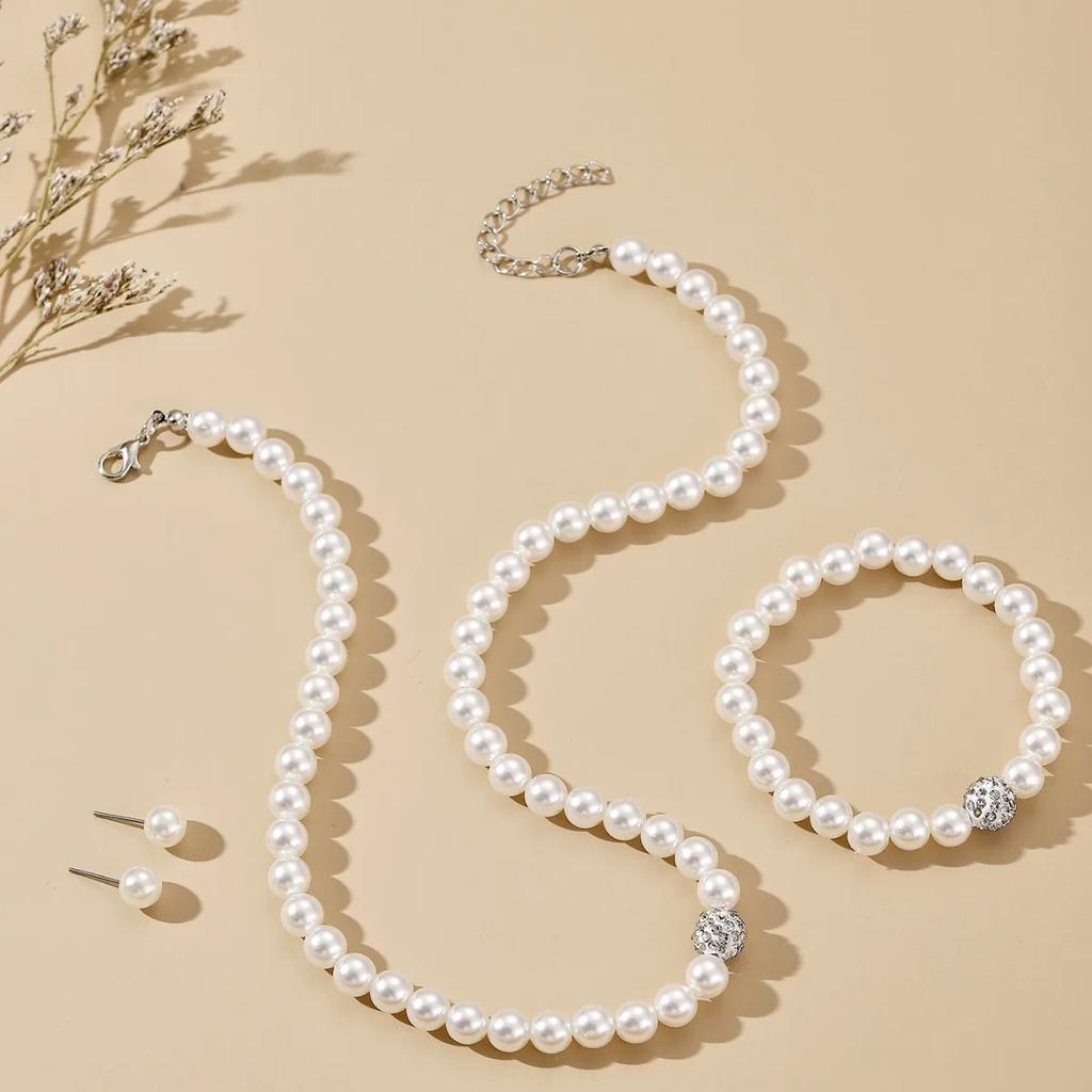 Imitation Pearl Necklace Women Elegant Jewelry Set Necklaces Bracelet Earrings for Ladies Party  Accessories Adult Gifts