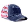 Distressed Wash Cotton Baseball Hat with Star Print Curved Brims Mesh Ponytail Sun Hat for Patriotic Women Teens Girl