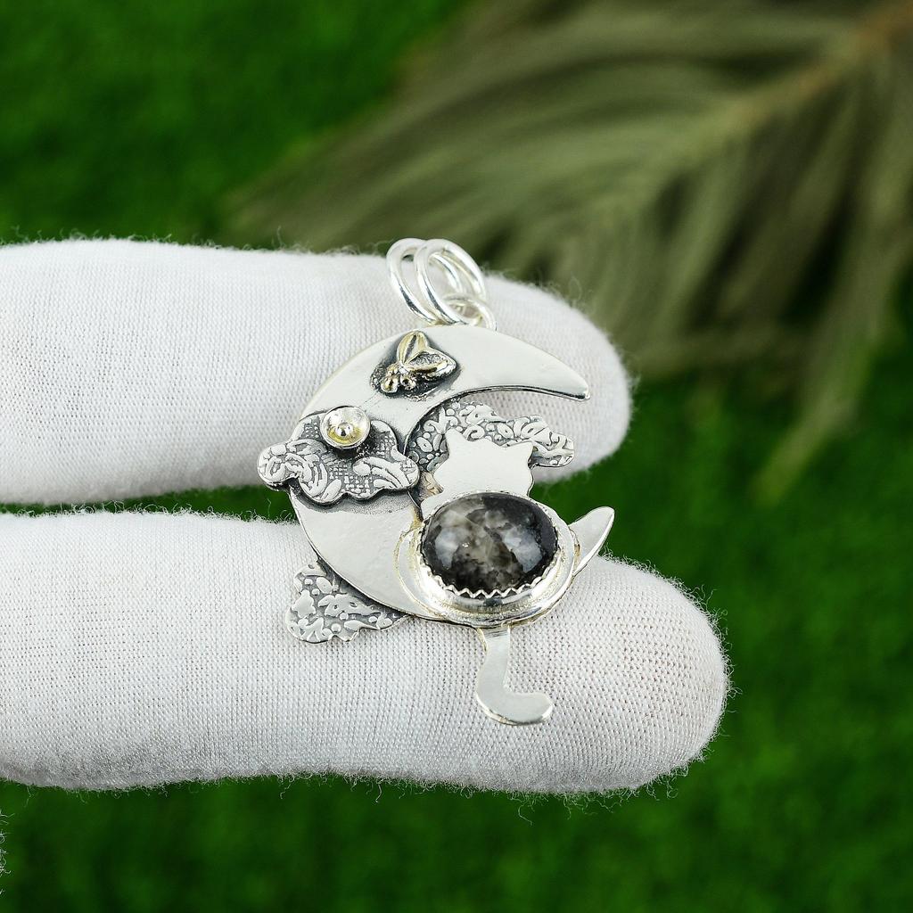 Natural Orthoceras Fossil Gemstone Jewelry 925 Sterling Silver Pendant For Women