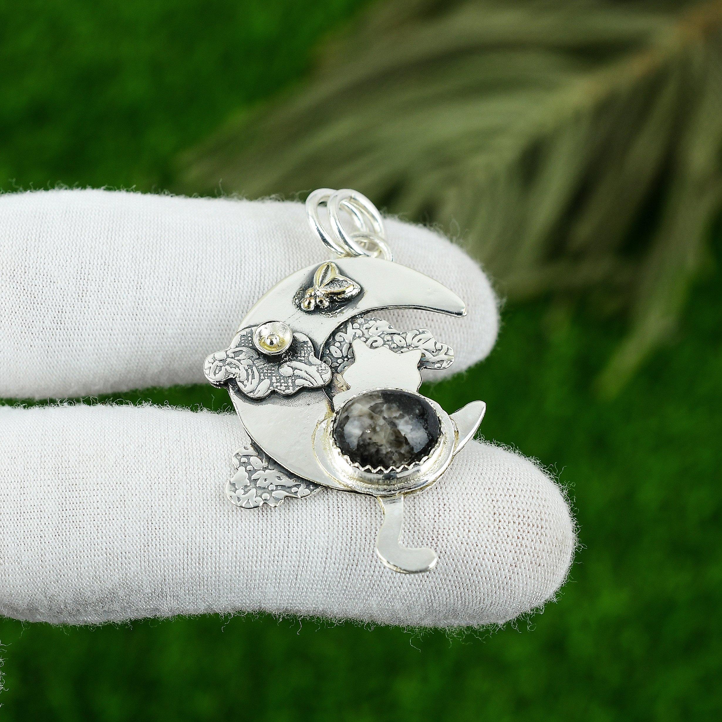 

Natural Orthoceras Fossil Gemstone Jewelry 925 Sterling Silver Pendant For Women