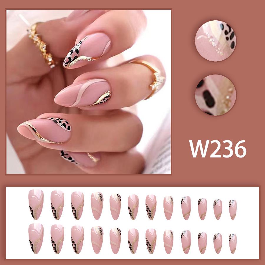 Almond Shape Leopard Print Manicure Tips - French Hot Girl Style with Sweet Stripes