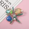 Korean Marine Life Brooch: Starfish & Shell Pin with Metal, Diamond, & Pearl Accents