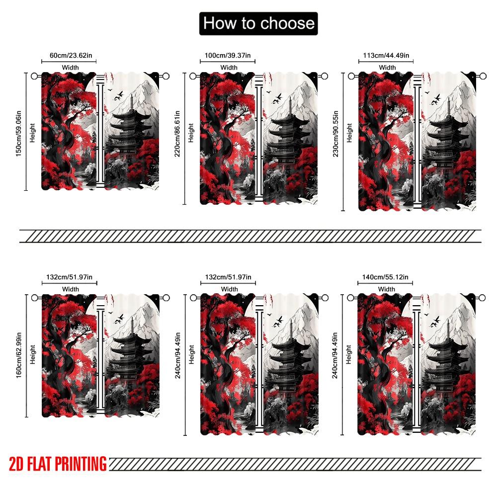 2 Stück, 2D-Flachdruck Vorhänge Rollos Scharlachrote Gelassenheit Polyester (ohne Stange) Dekorationen Innen Perfekt zum Wohnen