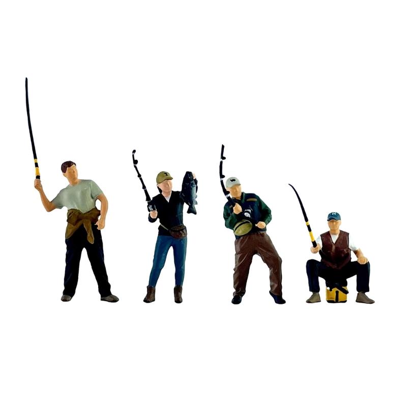 

4 Piece 1/64 Scale Male Fisherman Figurine Resin Angler Model For Scene Decors And Miniature Collections Shelf Display 1