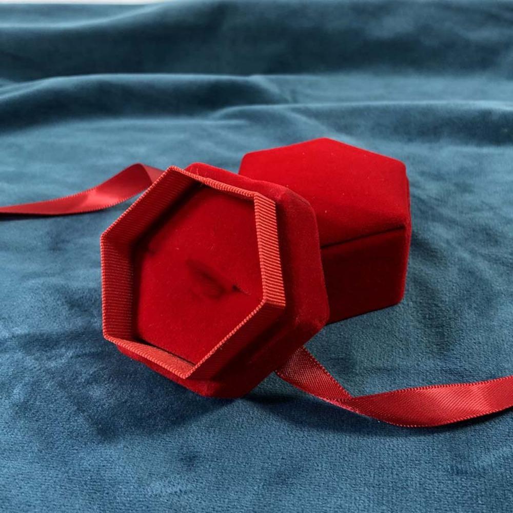 Ribbon Flocking Ring Box Velvet Ring Display Case Portable Jewelry Organizer  Spouse