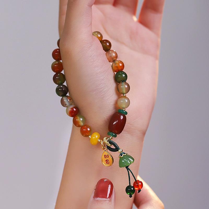Colorful Beaded Bracelet For Women Vintage Natural Stone Ethnic Handmade Chain New Chinese Style Hand Rope Bracelet Jewelry Gift