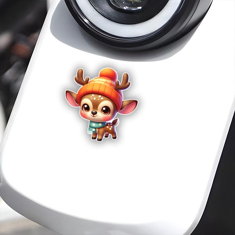 Lovely Cartoon Sika Deer Car Stickers Scratch Blocking Self-Adhesive Waterproof Decal, Used for Car, Laptop, Motorcycle, Van, RV