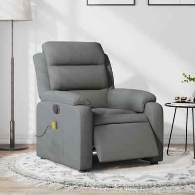 Vidaxl Sillón Reclinable Masajeador, Eléctrico, Gris Oscuro, Tela