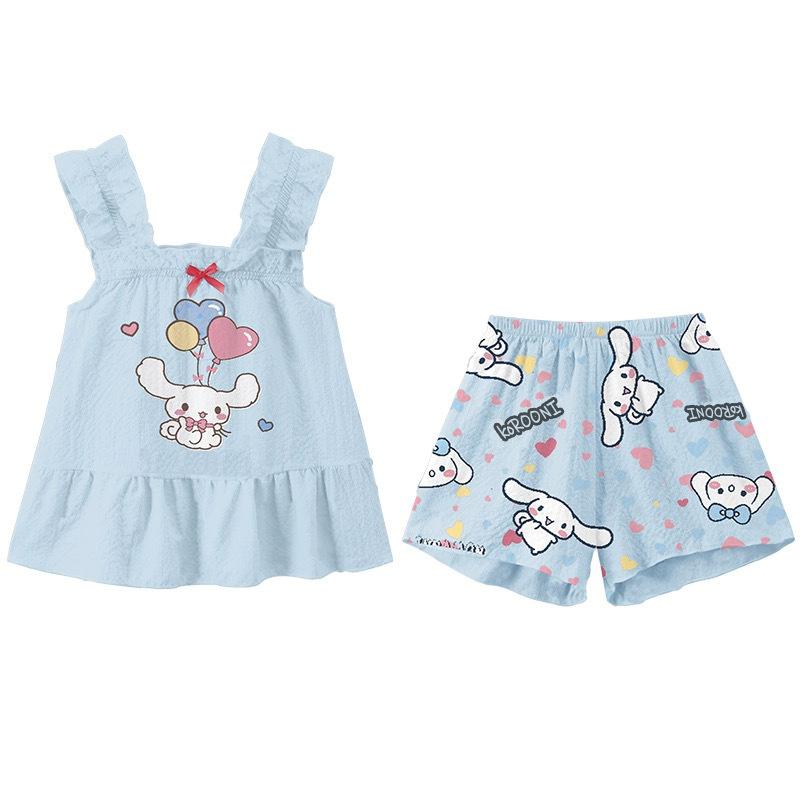 Girls Summer Pajama Set Bowknot Camisole Vest And Shorts Two Piece Thin Children Home Wear Sleepwear Outfit 100cm