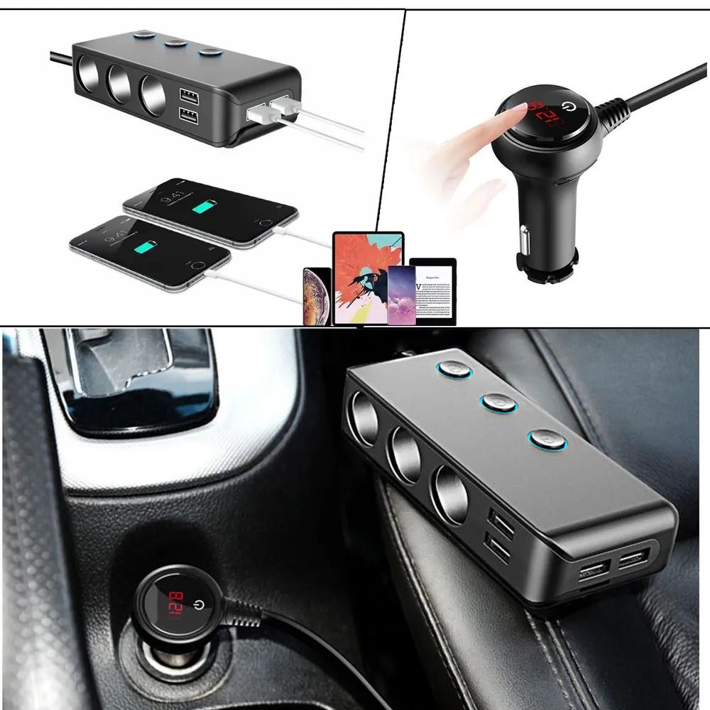 Ignition distributor, three independent igniter sockets, car 3.0 fast charging adapter, power 120 W, four USB interfaces, suitable for many electronic