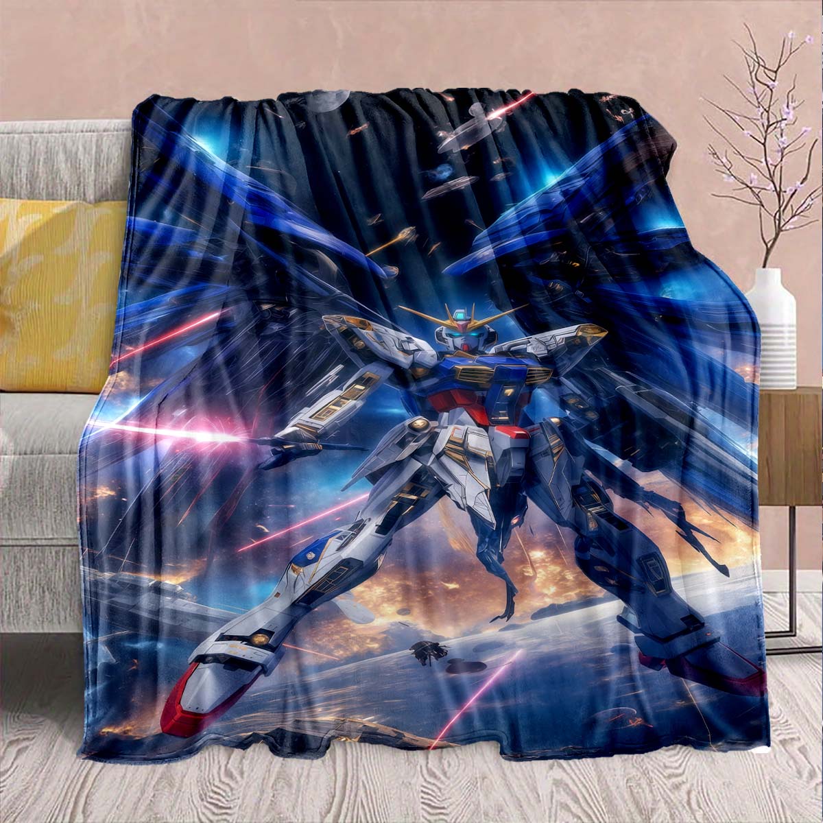 

Gundam Anime Flannel Blanket - Soft Warm Perfect for Sofa, Bedding Camping Travel Office Home Decor -QJY 75x90cm