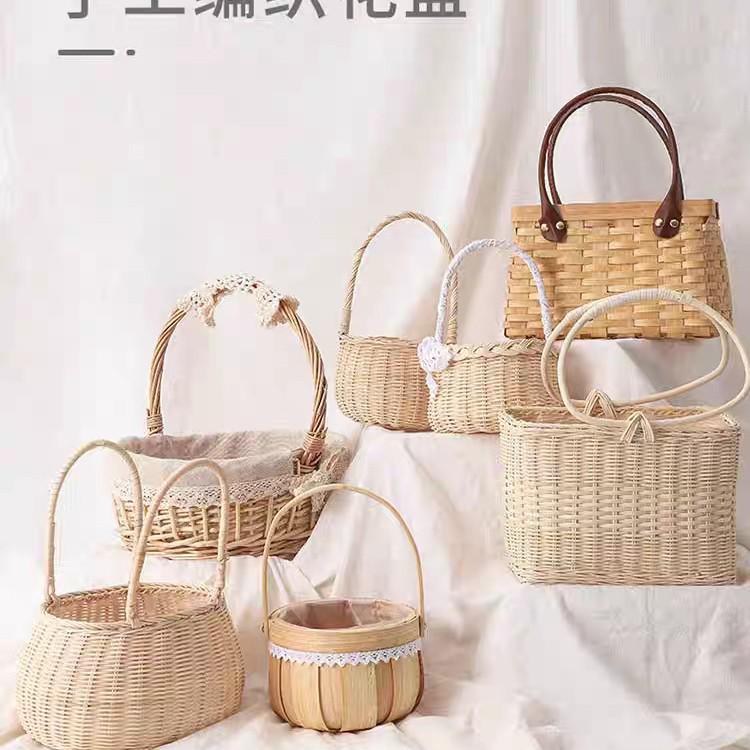 Large European-Style Bamboo Flower Basket for Arrangements - Handwoven Indoor Floral Storage Basket