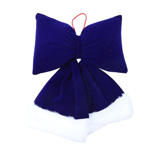Velvet Christmas Bow Large Plush Stuffed Christmas Tree Hanging Bow with Fluffy White Fur Trim for Holiday Tree Fireplace Party Decoration