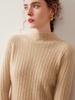 High-Neck Slim Fit Cashmere Knit Top: Elegant Solid Color Base Layer