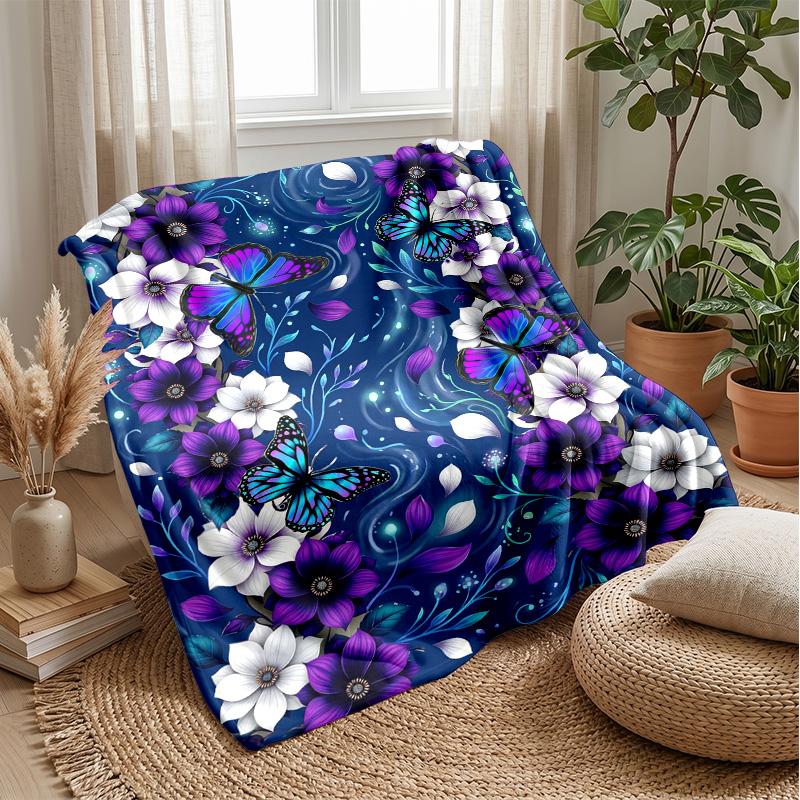 Butterfly and Flower Art Blanket Personalized Name Flannel Blanket Soft Cozy Plush Throw for Sofa Bed Lightweight Home Decor