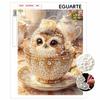 Pearl Painting Set 5D Pearl Mosaic Art Style Adorable Owl In Golden Tea Cup Home Wall Decoration.