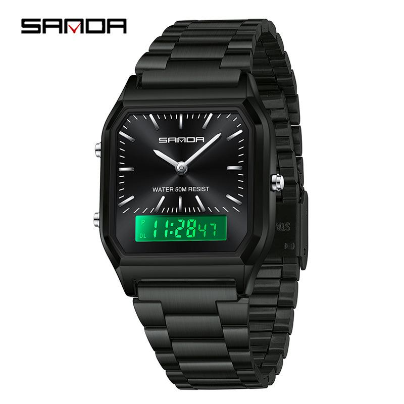 Sanda Retro Dual Display Steel Band Watch - Classic Business Style for Men & Women