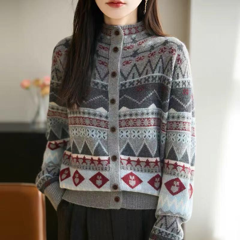 2026 Autumn New Women Sweater Knitting Fashion Floral Tops Cardigan Lady Long Sleeve Shirt Loose Casual Buttons